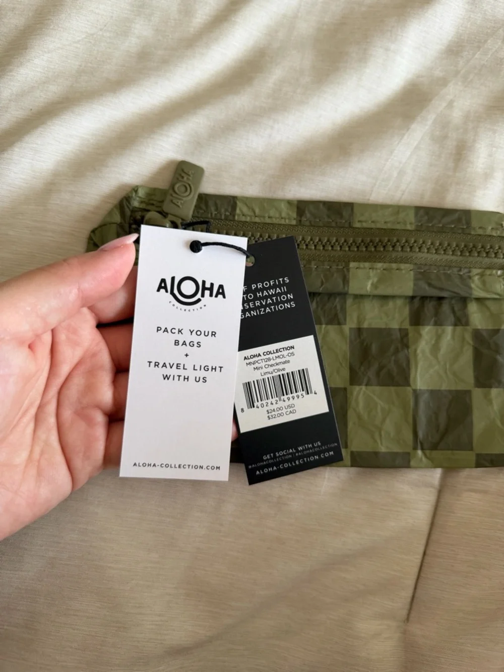 NWT ALOHA COLLECTION Green Check Mini Pouch - Picture 5 of 6